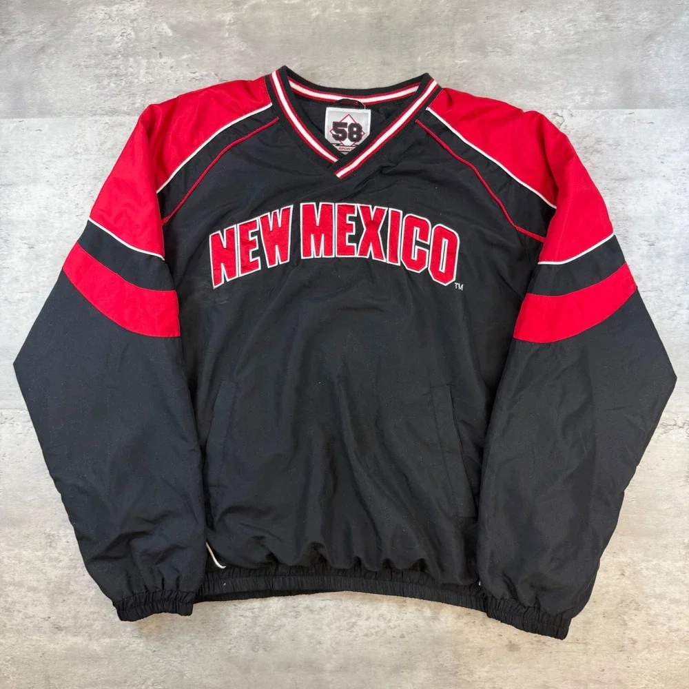 58 Sports New Mexico Lobos V-Neck Windbreaker Pullover Jacket Mens Large Black